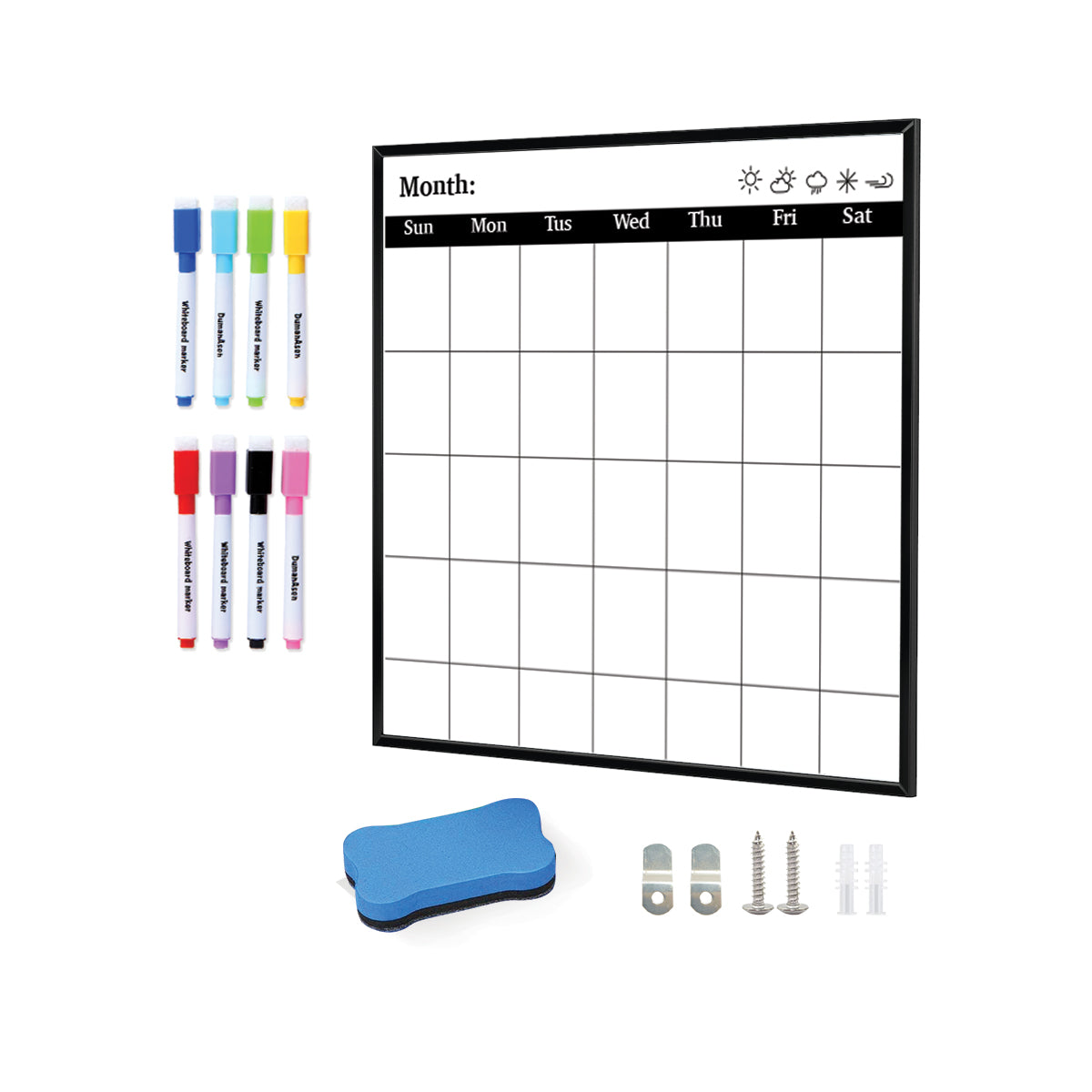 DumanAsen Monthly Calendar Dry Erase Whiteboard for Wall, 16"x16" Magnetic Haing Board with Black Aluminum Frame, Perfect for Home, School,Office
