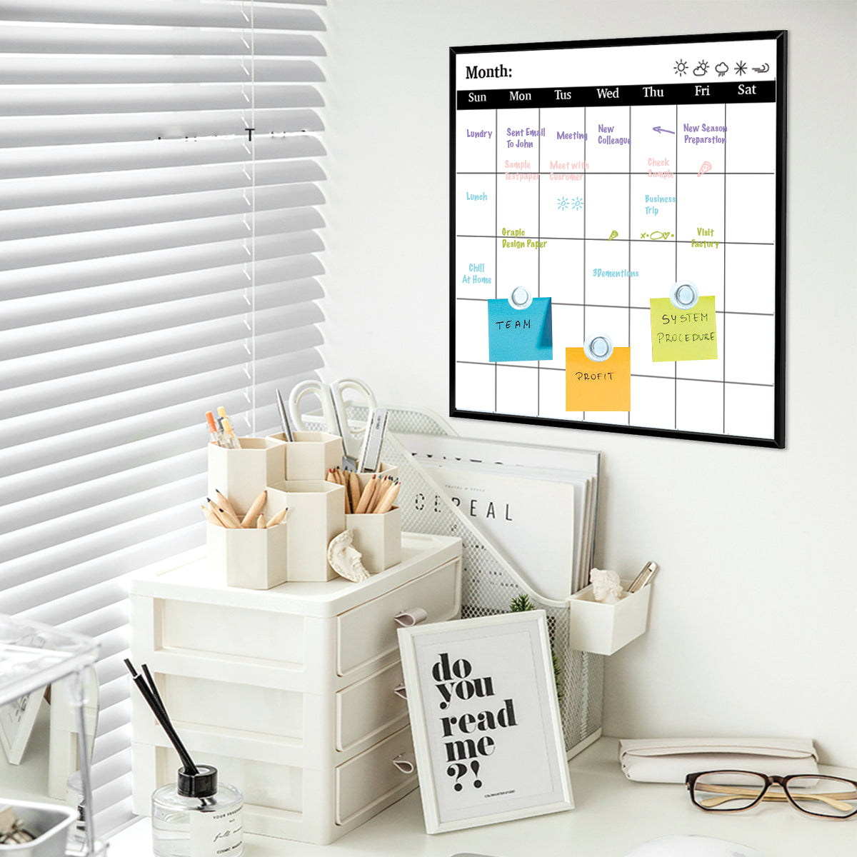DumanAsen Monthly Calendar Dry Erase Whiteboard for Wall, 16"x16" Magnetic Haing Board with Black Aluminum Frame, Perfect for Home, School,Office